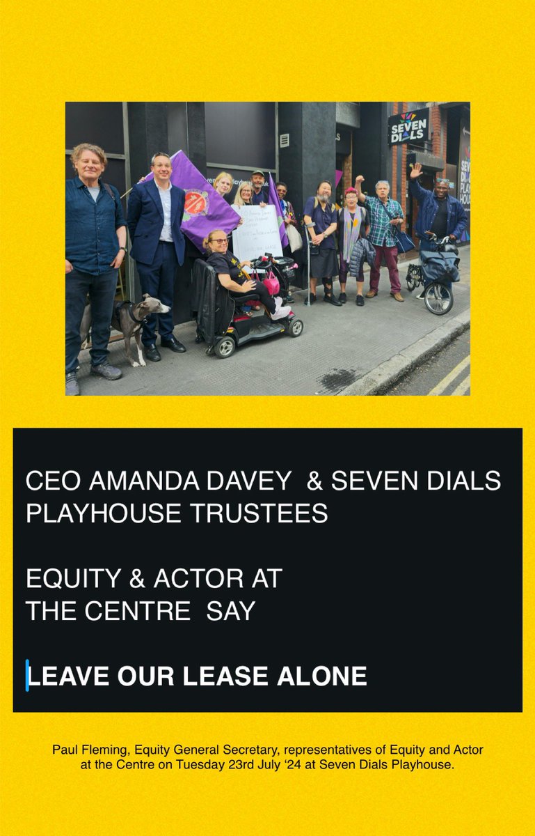 We &amp; <a href="/equityuk/">Equity</a> are dismayed - <a href="/7DialsPlayhouse/">Seven Dials Playhouse</a> is selling the lease of 1a Tower St, a building bought by Actors for Actors. For 2 yrs we’ve tried to collaborate to restore profitable training/community. We’ve been persistently ignored. Our home is now in serious jeopardy.