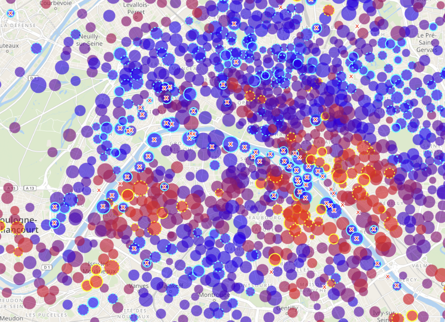 Paris shutsdown various Velib docking stations along the Seine, in advance of this evening's Olympics opening ceremony (red crosses show closed stations), as shown on Bike Share Map bikesharemap.com/paris/