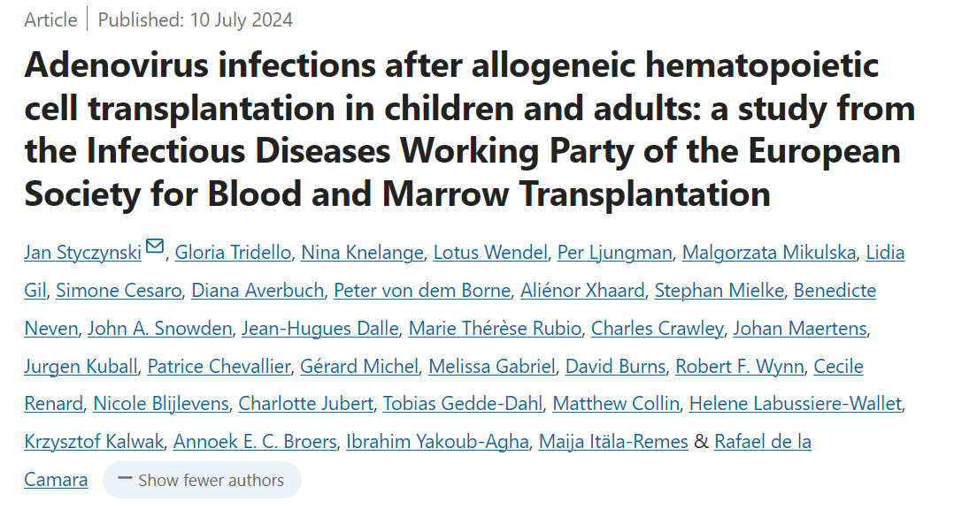 The EBMT (@theebmt) on Twitter photo 📣 Did you see this publication in <a href="/BMTjournal/">Bone Marrow Transplantation</a>?
📃 #Adenovirus infections after allogeneic hematopoietic cell transplantation in children and adults: a study from the Infectious Diseases Working Party of the European Society for Blood and Marrow Transplantation ⬇️ 📣 Did you see this publication in <a href="/BMTjournal/">Bone Marrow Transplantation</a>?
📃 #Adenovirus infections after allogeneic hematopoietic cell transplantation in children and adults: a study from the Infectious Diseases Working Party of the European Society for Blood and Marrow Transplantation ⬇️