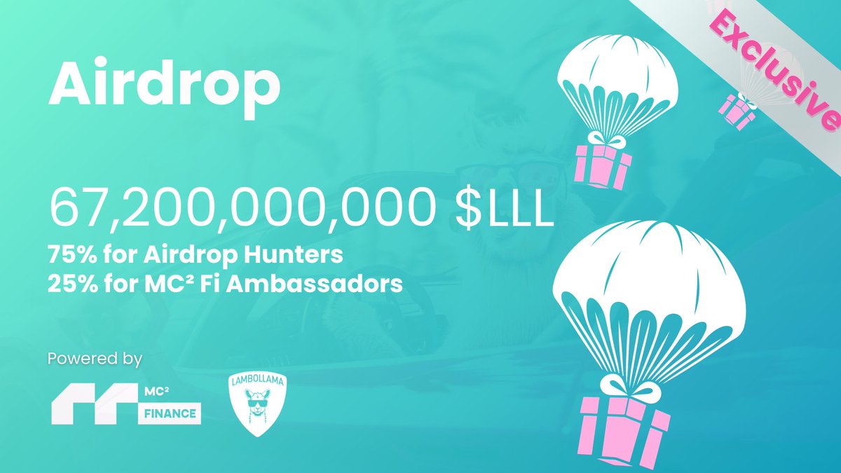 🚨 EXCLUSIVE AIRDROP ALERT 🚨
Buckle up, crypto fam! We're - MC²Fi &amp; <a href="/LamboLlamaMeme/">Lambo Llama</a> about to make it rain Lambo Llamas! 🦙💸

🦙 Here's the deal:
• 1.6% of Lambo Llama's total supply up for grabs
• That's a whopping 67.2B $LLL tokens!