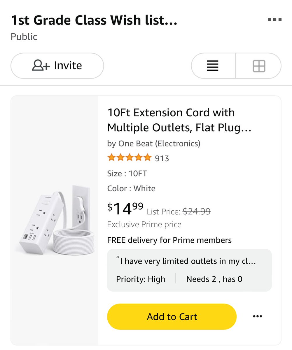 Teachers drop your list and feature your most needed item!

My classroom doesn’t have that many plugs so I am hoping to get these extension cord/power strips to have more outlets where I need them!

amazon.com/hz/wishlist/ls…