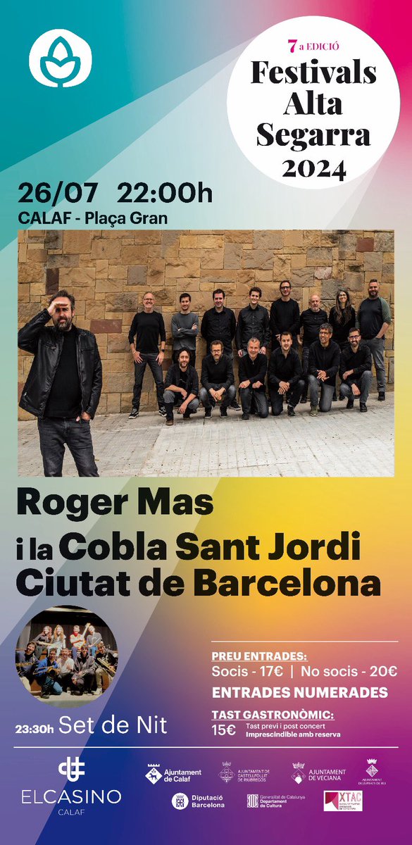 Avui, concert de <a href="/RogerMasOficial/">ROGER MAS</a> i <a href="/CoblaSantJordi/">Cobla Sant Jordi - Ciutat de Barcelona</a>   a Calaf pel #FestivalsAltaSegarra

Entrades: entrapolis.com/entradas/roger…

📅 Data: Avui, 26 de juliol
🕛 22h
📍 Lloc: Calaf 
🪙: Socis 17€ I No Socis 20€