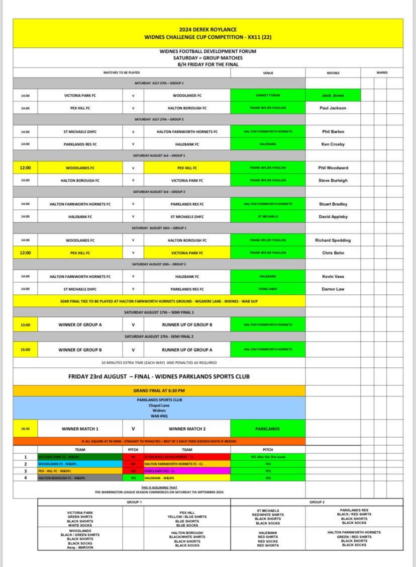WidnesCup's tweet photo. ⚽️🏆 The 22nd WIDNES CUP is back and begins tomorrow! 😎
Full fixture list below, some venues could be subject to change so keep an eye on clubs socials! RT
@StMichaelsDHFC @HFHFC_OpenAge @FCWoodlands2023 @ParklandWidi @fcvictoriapark @HalebankFC @Halton_Borough @PexHillFC https://t.co/9iXYlEBt8u
