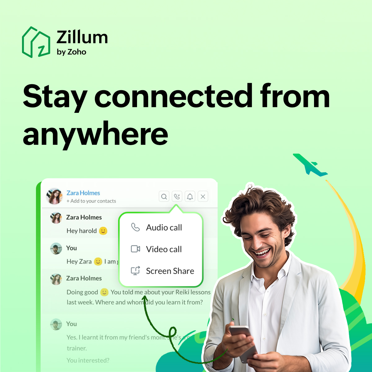 Don't let miles take away your family connection's smiles! 🫂

Stay #Connected with your loved ones through Zillum with video, audio, or voice calls. 📞 There is no need to miss out on important moments due to distance.

Explore more → zoho.to/zillum-features