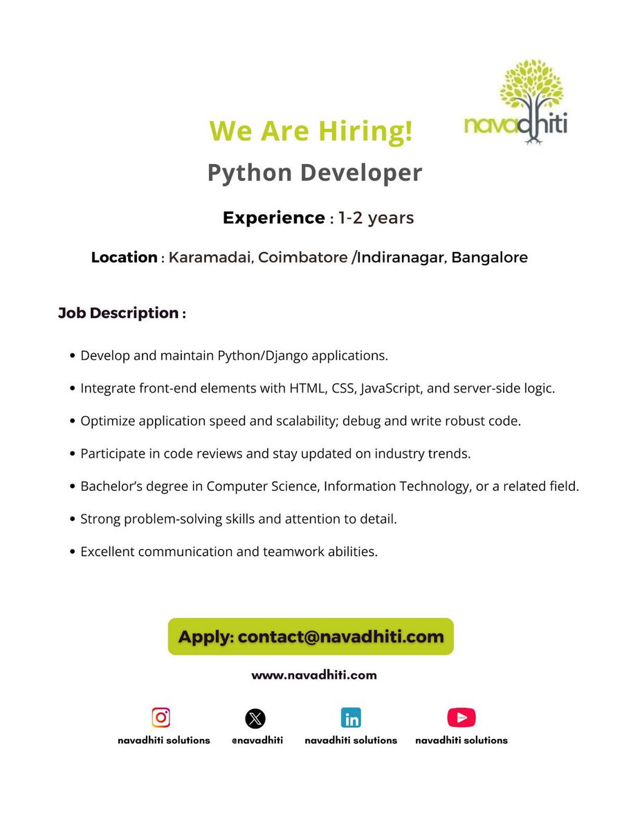 navadhiti's tweet image. As a skilled and experienced #PhythonDeveloper, come join us on our journey at NavaDhiti, where we strive to have a thriving positive and inclusive environment. Apply now and lets make an impact together.

#TechJobs #ITSolutions #NavaDhiti