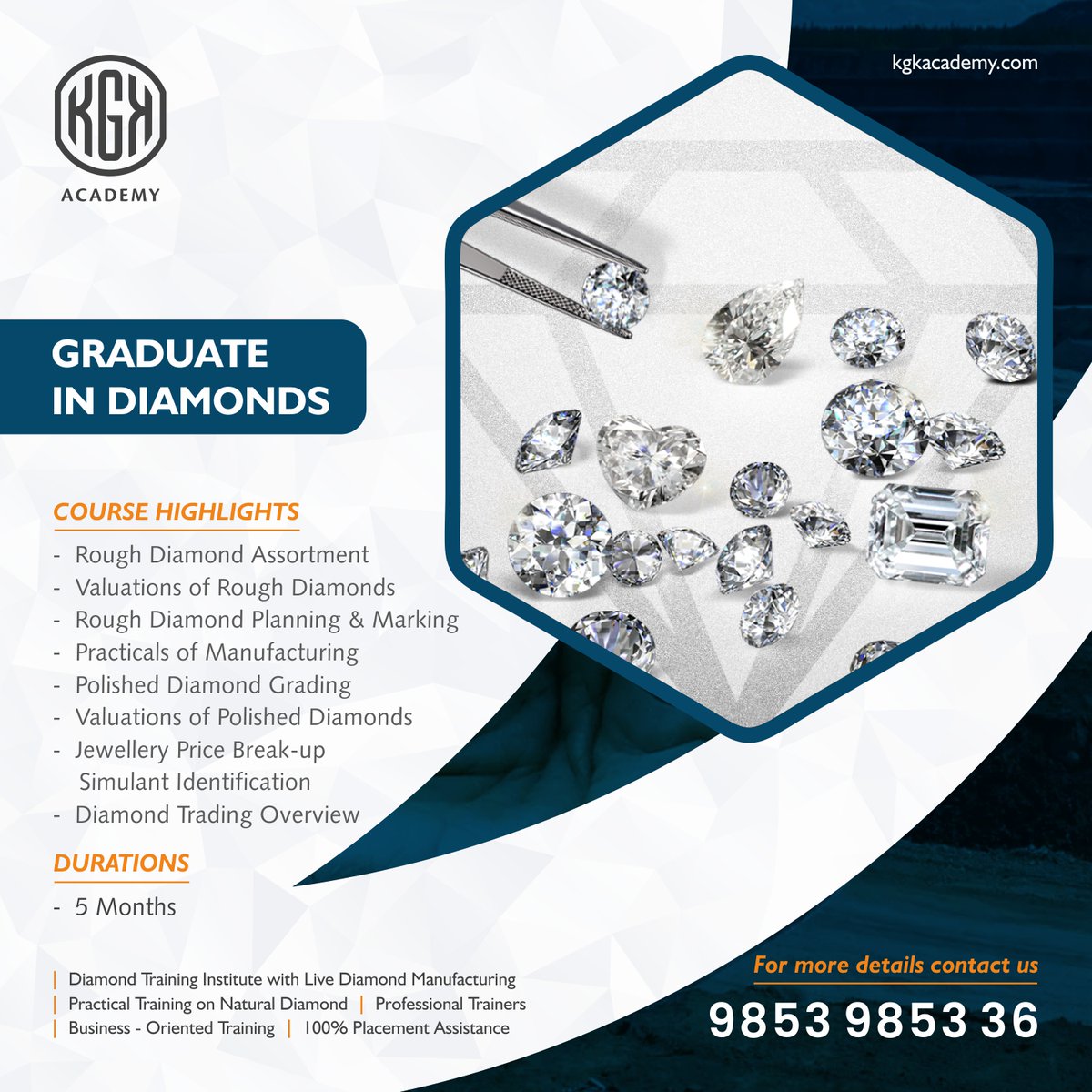 KgkAcademy's tweet image. Advance your diamond industry career with our Graduate in Diamond program. Immerse yourself in the complexities of rough and polished diamonds through expert-led courses and practical sessions. Register now for a glittering future.
 #DiamondAcademy #diamondcourse #learning