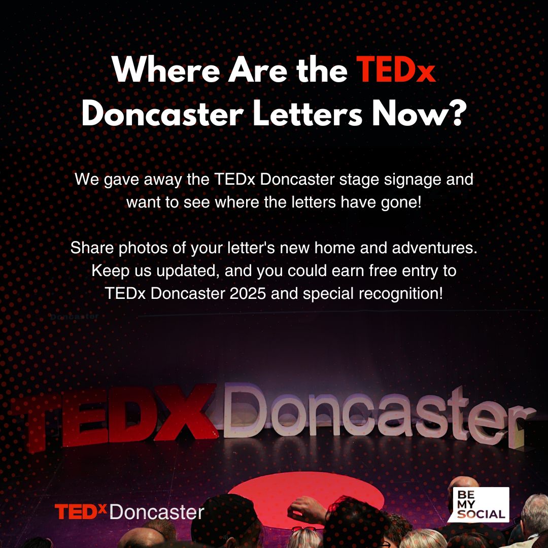 Where Are the TEDx Doncaster Letters Now?

Share photos of your letter's new home and adventures. 

Keep us updated, and you could earn free entry to TEDx Doncaster 2025 and special recognition!

#TEDxDoncaster #TEDxLetters #TEDx2025 #LetterAdventures #TEDxJourney #ShareTheStory