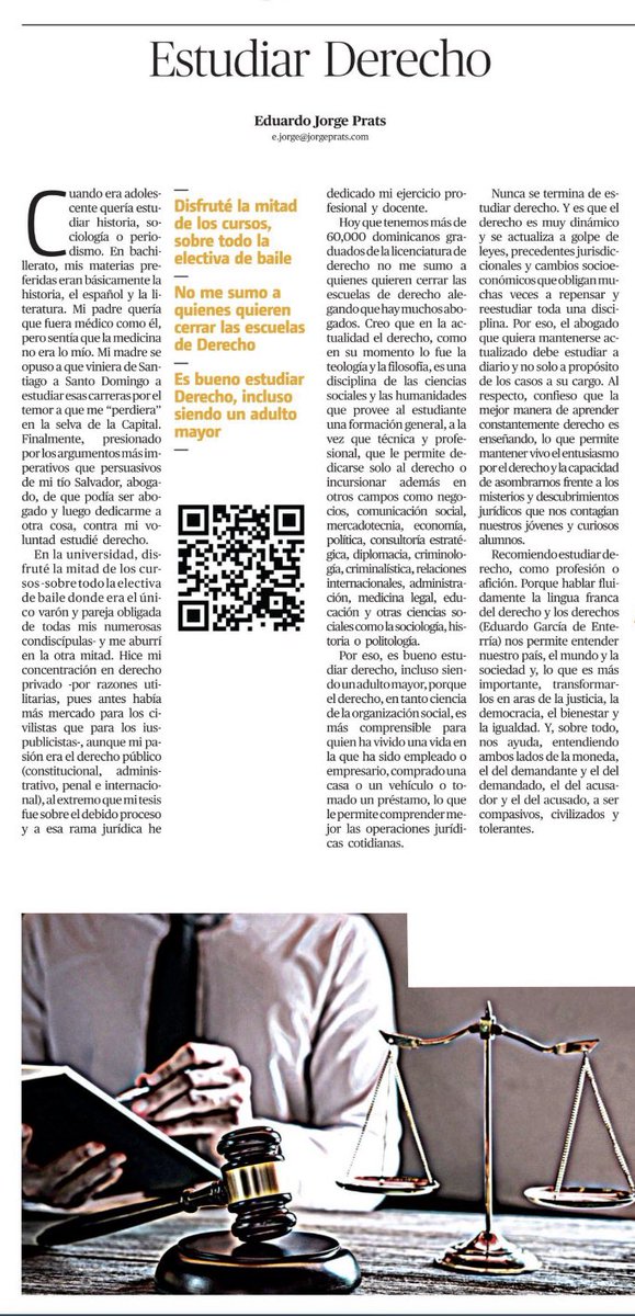¿Por qué estudiar derecho? A partir de mi experiencia personal como estudiante y profesor intento responder la pregunta hoy en <a href="/PeriodicoHoy/">Periódico Hoy</a> y comparto mi respuesta aquí  hoy.com.do/estudiar-derec…