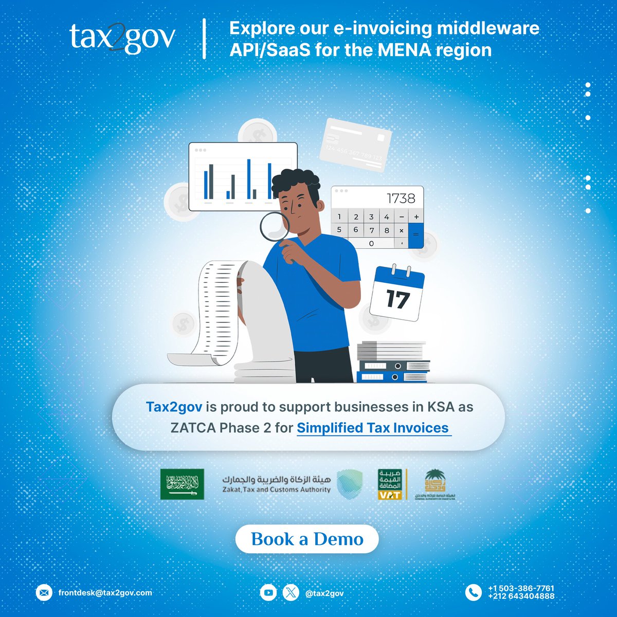 Tax2gov's tweet photo. Exciting news! #Tax2gov is proud to support businesses in #KSA as ZATCA Phase 2 for #Simplified_Tax_Invoices goes live. Simplifying compliance and streamlining tax processes, we've got you covered!
#ZATCAIntegration #SaudiArabia #VAT #eInvoicing #ZATCAphase2 #BusinessSolutions https://t.co/VZpz0PhNPk