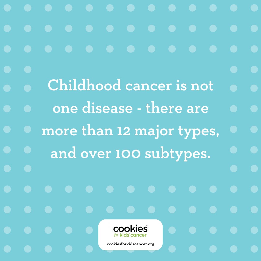 #DidYouKnow childhood cancer is not ONE disease but there are more than 12 major types, and over 100 subtypes? Learn more by visiting the link in our bio. 🔗🍪
.
#CookiesforKidsCancer #C4KC #ChildhoodCancerAwareness #PediatricCancerResearch