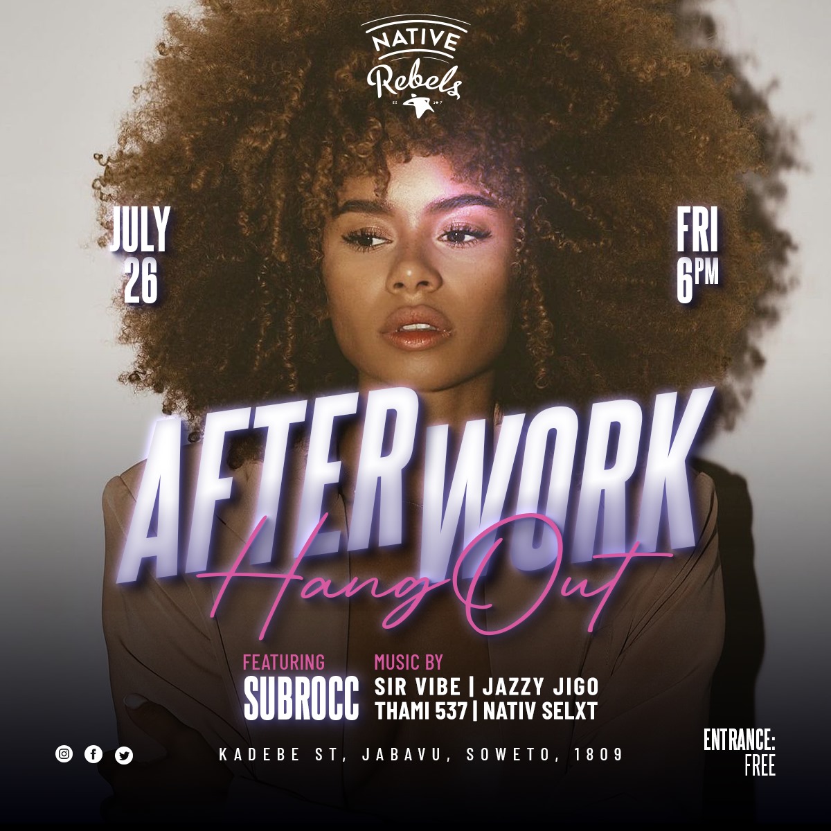 <a href="/rebels_native/">Native_Rebels🌟</a> Later tonight alongside <a href="/my/">John</a> home boy <a href="/Subrocc/">Dizzy Gillespie</a>   #AfterWorkHangOut
23:00-00:30Set