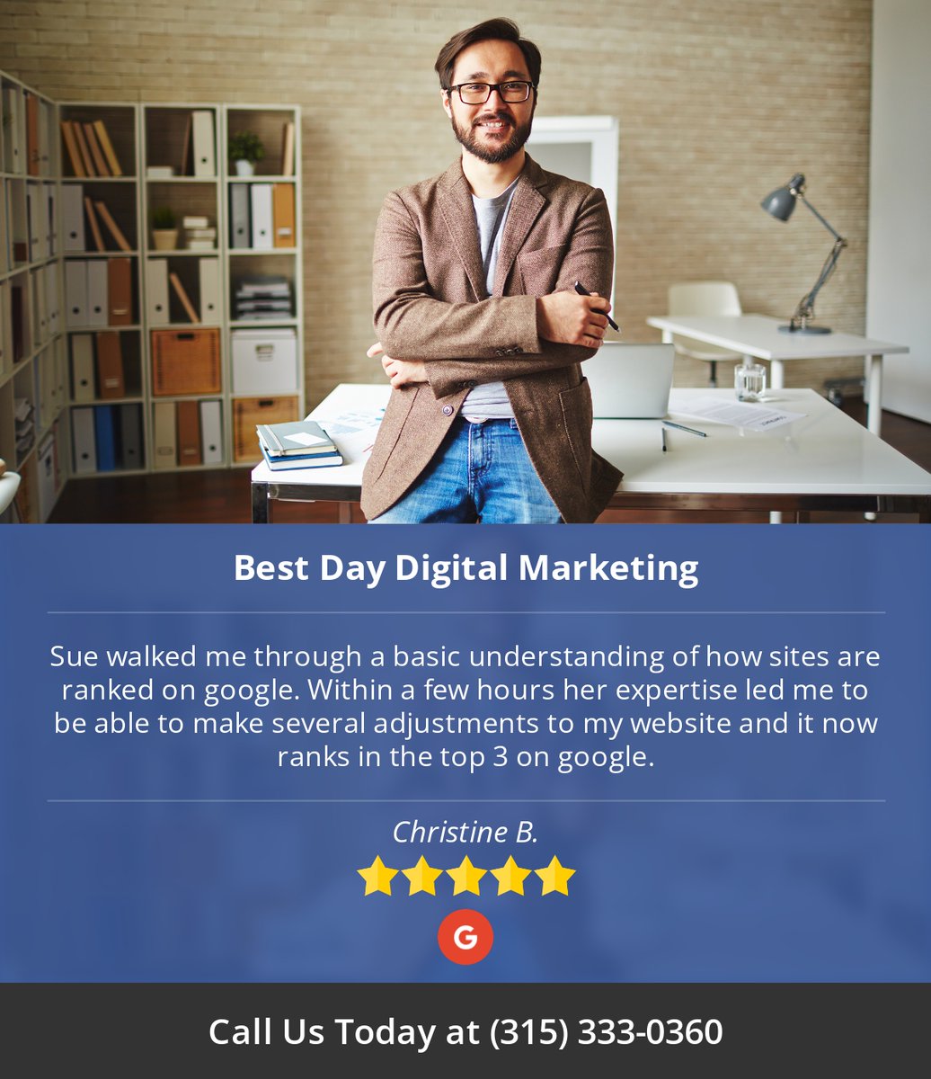 5 Star: Christine B. "Sue walked me through a basic understanding of how sites are ranked on google...."