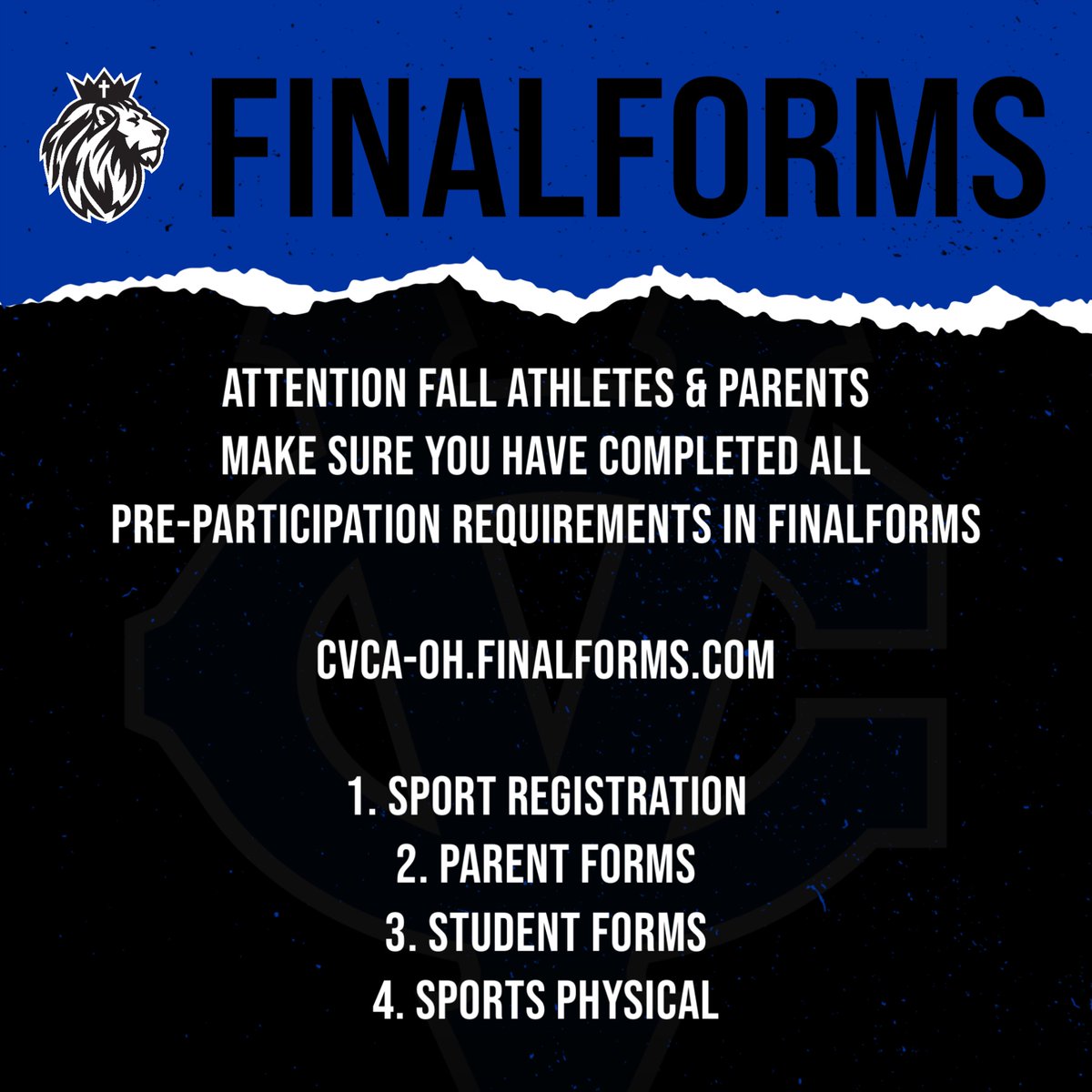 🚨🚨🚨 With fall sports about to start, only 62% of registered fall athletes are currently cleared. Make sure to complete all pre-participation requirements ASAP! #CVCA #MightyRoyals