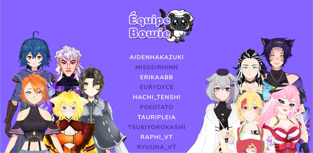 ✨️ Bonjour à tous, amis Vtubers ✨️

🐾 Voici la troisième équipe qui concourra lors de l'événement !

🐒 L'équipe Bowie !