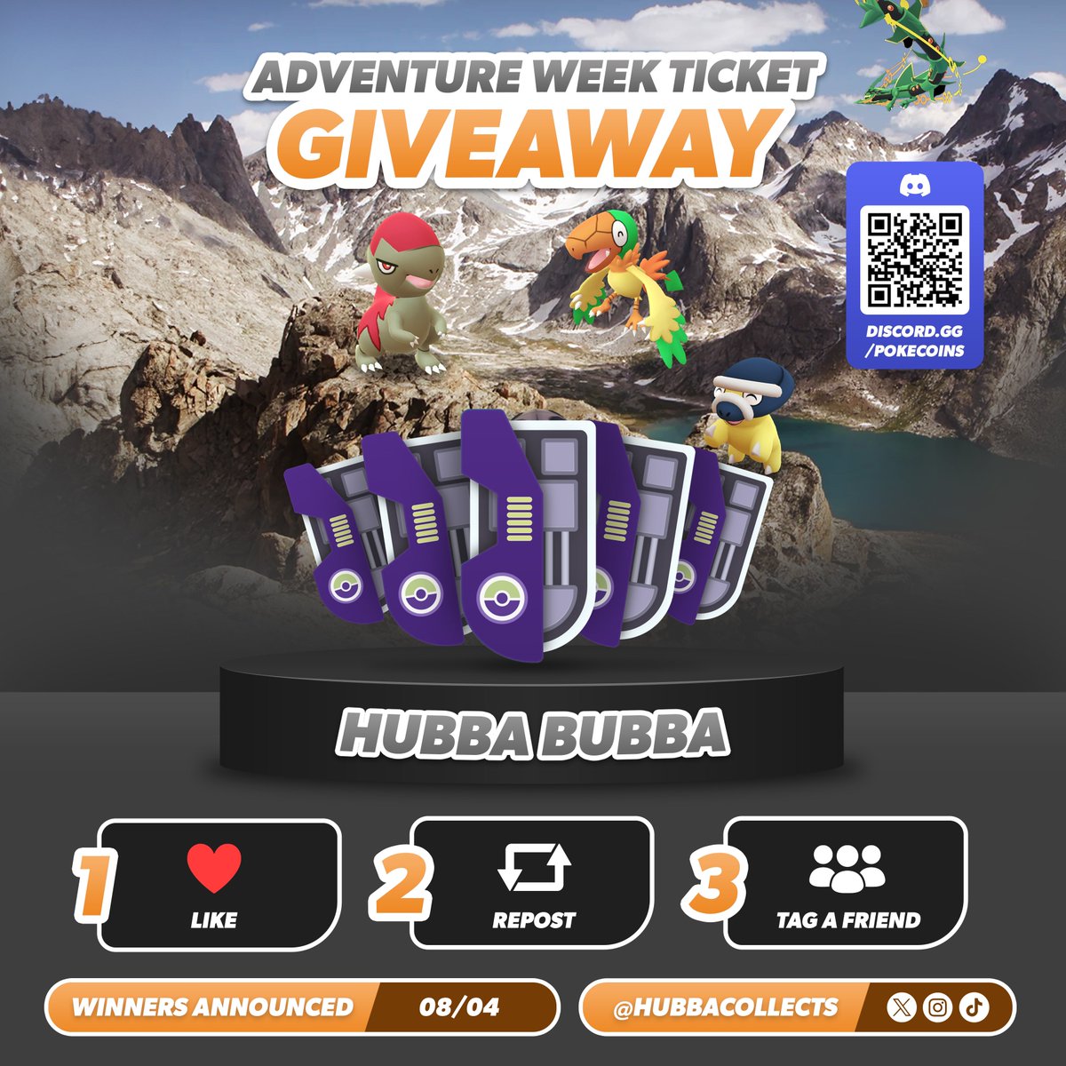 hubbahuey's tweet photo. 🦕 POKEMON GO ADVENTURE WEEK TICKET GIVEAWAY 🦖

I’m giving 5️⃣ lucky winners a FREE research ticket! 🌋

To Enter:
✅Like this Post ❤️
✅Retweet ♻️
✅Tag a friend 🥰

Ends 8/4 ⏳
-Follow @hubbahuey for an extra entry 🎟️
Good Luck! 🍀
#PokemonGo #Giveaways https://t.co/CHvfaO6Ci1