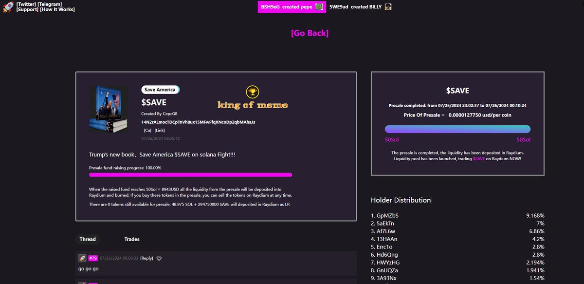 Since its launch, Memecoin has successfully released multiple projects, many of which have been well-received by users. 

We hope that more and more users can release projects on our platform and earn money.