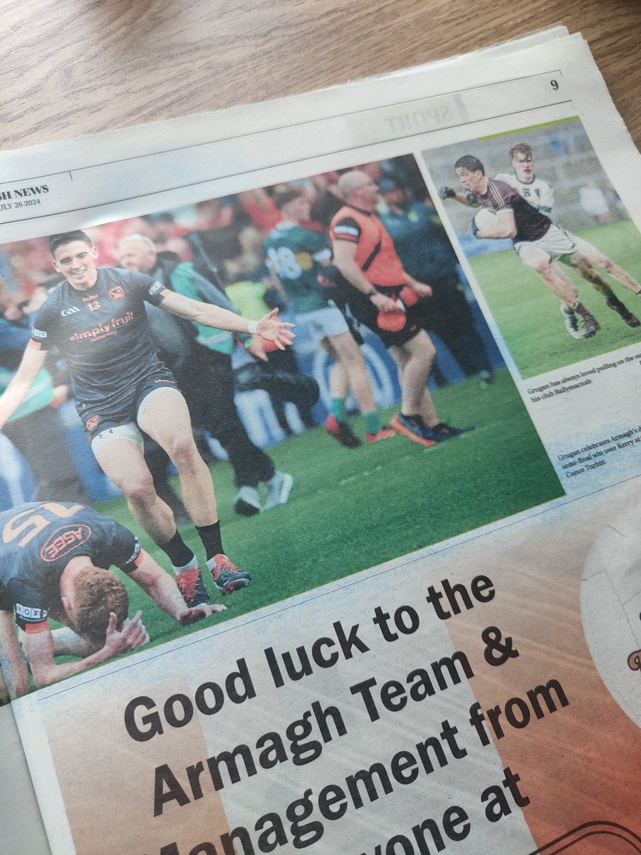 Hugely honoured to have this piece with my own <a href="/Ballymacnab_GAA/">Ballymacnab GAA</a> clubmate Rory Grugan in today's <a href="/irishnewssport/">Irish News Sport</a> ahead of the All-Ireland final!