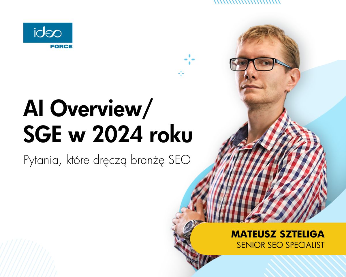 IdeoForce's tweet photo. Kiedy AI Overviews (SGE) wejdzie do Polski i kiedy warto rozpocząć działania przygotowawcze? 🤖

Wciąż nie ma oficjalnej daty, ale obserwując rozwój tej technologii w Stanach, może to być kwestia nawet kilku miesięcy. ⏳

Dlatego warto zacząć działać już teraz, bo zarówno proces indeksowania, jak i optymalizacji strony jest długotrwały, stąd też nie warto odkładać ich na później. 🕰️

Jeśli szukasz odpowiedzi na pytania: 🔍

🔹 Czy będzie możliwość wyłączenia odpowiedzi generowanych przez AI? 🤔
🔹 Czy treści YMYL będą pojawiać się w AI Overview? 💡
🔹 Jak wykorzystać AI Overview w branży B2B? 🔧
🔹 Co z semantycznym SEO? Czy to jest kierunek, którym trzeba aktualnie podążać? 🔗
🔹 W jaki sposób SGE dobiera strony do swoich wyników? 🔍
🔹 Czy SGE wyszukuje za pomocą fraz z indeksu podobnie jak wyszukiwarka, czy dobiera wyniki w inny sposób? 🔠

Oraz wiele innych – zapoznaj się z artykułem pt. „AI Overview/SGE w 2024 roku – pytania, które dręczą branżę SEO”, który czeka na Ciebie w Akademii Ideo Force: https://t.co/K0vNvo0t4m 

A jeśli wolisz słuchać - to mamy dla Ciebie coś specjalnego. 🎧✨ Niedawno zorganizowaliśmy webinar o AI Overview (wtedy jeszcze SGE), a jeśli zabrakło Cię na liście uczestników - to teraz masz szansę obejrzeć nagranie z tego wydarzenia. 💻

📺 Obejrzyj webinar: https://t.co/Uy4EBNYI6t