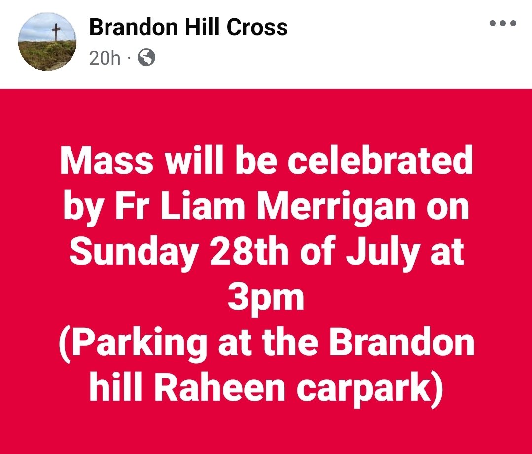For Anyone that is in the area of Graiguenamanagh on su day there will be mass, a bit of live music and craic  after the mass and lovely views to enjoy at the raheendonore car park area on Brandon Hill.