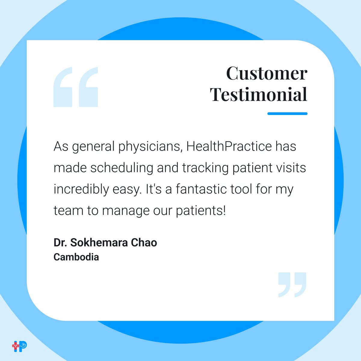 _healthpractice's tweet photo. Dr. Sokhemara Chao,Cambodia - As general physicians HealthPractice has made scheduling and tracking patient visits incredibly easy. https://t.co/8mJEw0vRB4 #testimonial #client #clienttestimonial https://t.co/6rqhNVwX2Y