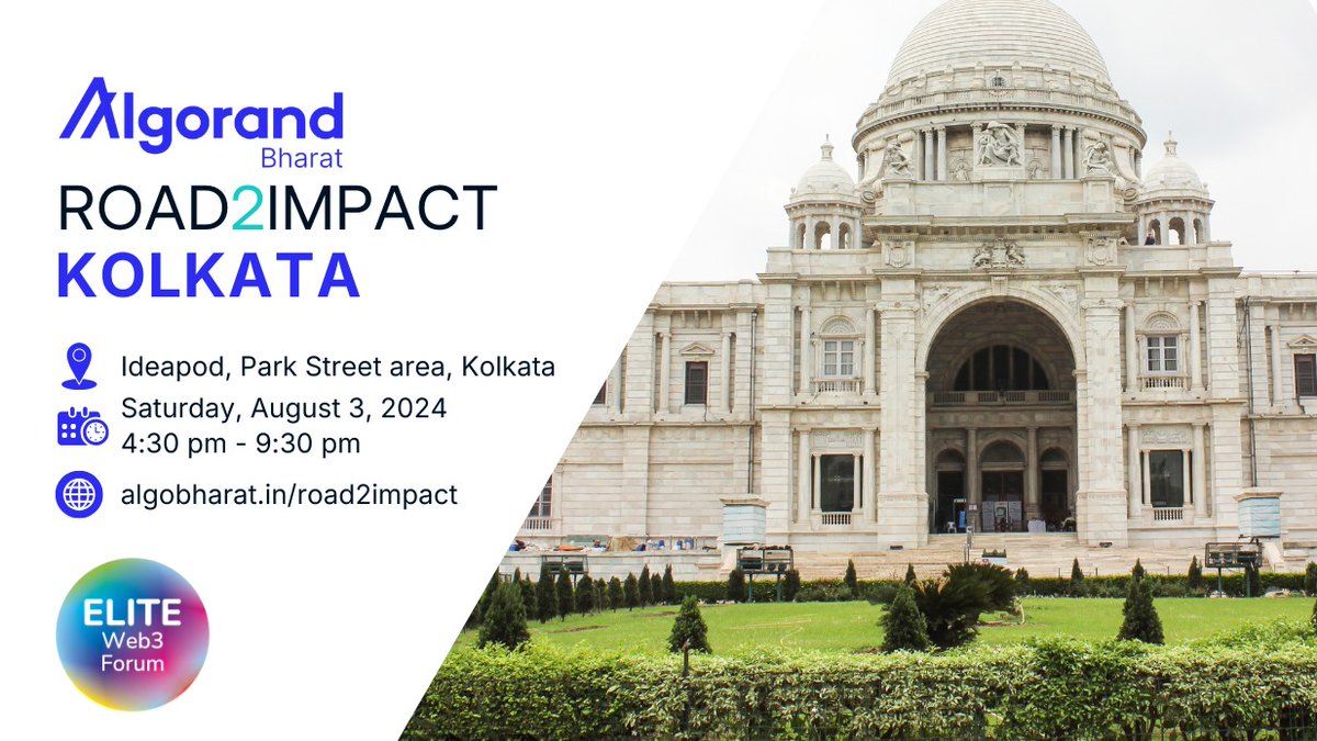 Elite Web3 Forum (@eliteweb3forum) on Twitter photo 📢 Excited to partner with <a href="/Algo_Bharat/">AlgoBharat</a>'s #Road2Impact Kolkata Edition🚀
Calling all innovators, #Python devs, #Web3 #startups, and students! Showcase your project, receive support & mentorship 🌟
🗓️ 3rd Aug
⏰ 4:30 pm
📍 Ideapod, Parkstreet
Link: algobharat.in/road2impact 📢 Excited to partner with <a href="/Algo_Bharat/">AlgoBharat</a>'s #Road2Impact Kolkata Edition🚀
Calling all innovators, #Python devs, #Web3 #startups, and students! Showcase your project, receive support & mentorship 🌟
🗓️ 3rd Aug
⏰ 4:30 pm
📍 Ideapod, Parkstreet
Link: algobharat.in/road2impact