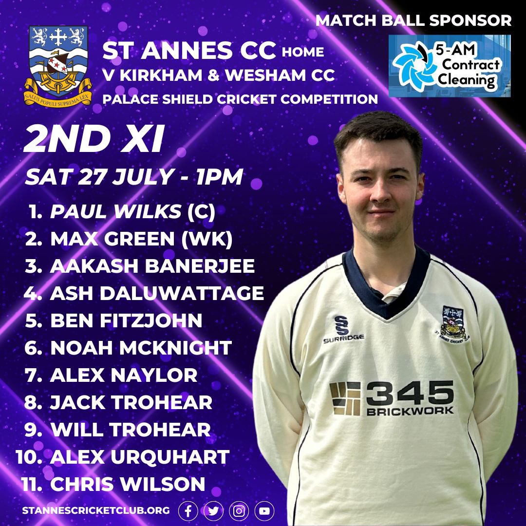 StAnnesCC's tweet photo. π 2nd XI home v @kwcc1830
πΊπ₯Bar open from 12 noon
ππ Food available
πΉπΈCocktails & mocktailsπ
π₯ SKY Sports
THANK YOU to our kit sponsors 345 BrickWork & Celplas & ball sponsors 5-AM Contract Cleaning LTD for supporting our senior teams π
π Go well #TeamSaints! https://t.co/ia06D80lIu