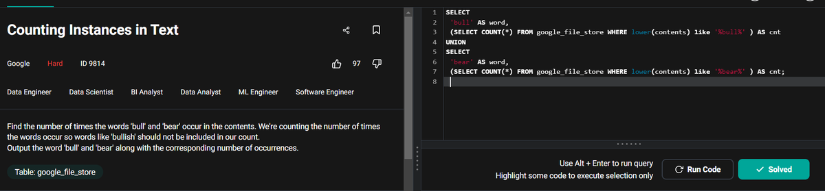 Roopesh_da08's tweet photo. 🚀Day 68 of #ConsistentCodeDays! 

3 more problems down on StrataScratch!
I'm thinking of starting a SQL band.🎸
#MySQL #Coding #LearnInPublic #Tech4All #DataAnalyst #100DaysOfCode #HardWorkPaysOff #Connect #buildinginpublic #LearnInPublic #Analytics #StrataScratch #Data https://t.co/FNjD0y3414