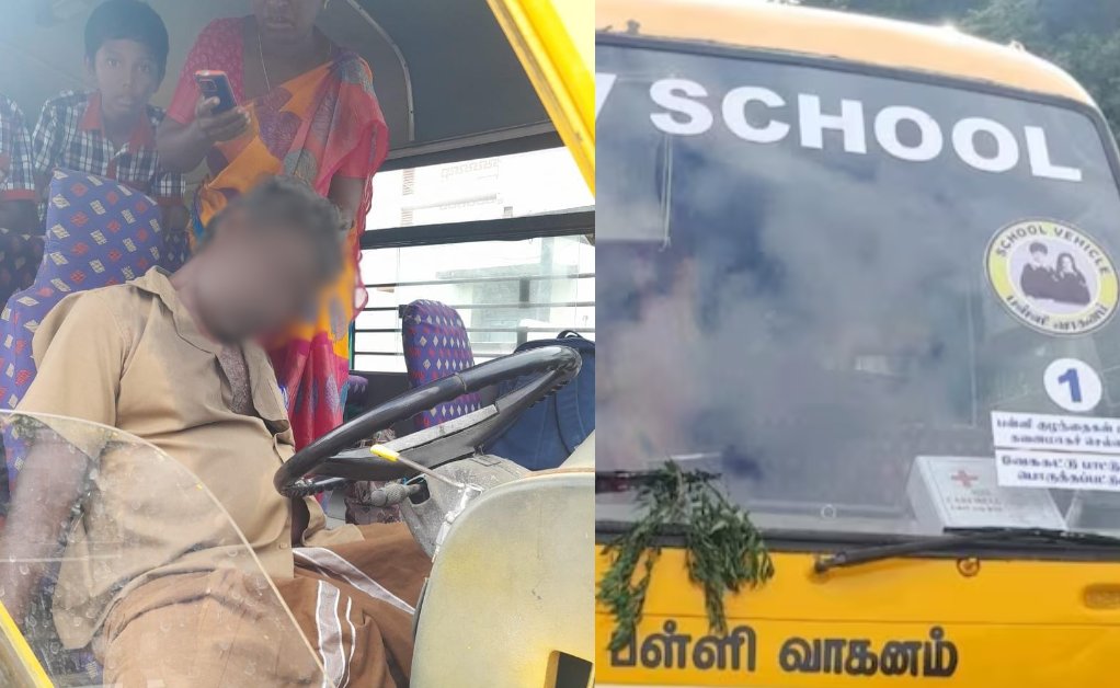 💔 Hero Tamil Nadu school-van driver safely stops &amp; parks van FULL OF KIDS on side of road while having a heart-attack. Sadly dead on arrival at hospital. Prayers for Semalaiyappan and his family. Report by <a href="/Shilpa1308/">Shilpa</a>.  indiatoday.in/india/tamil-na…