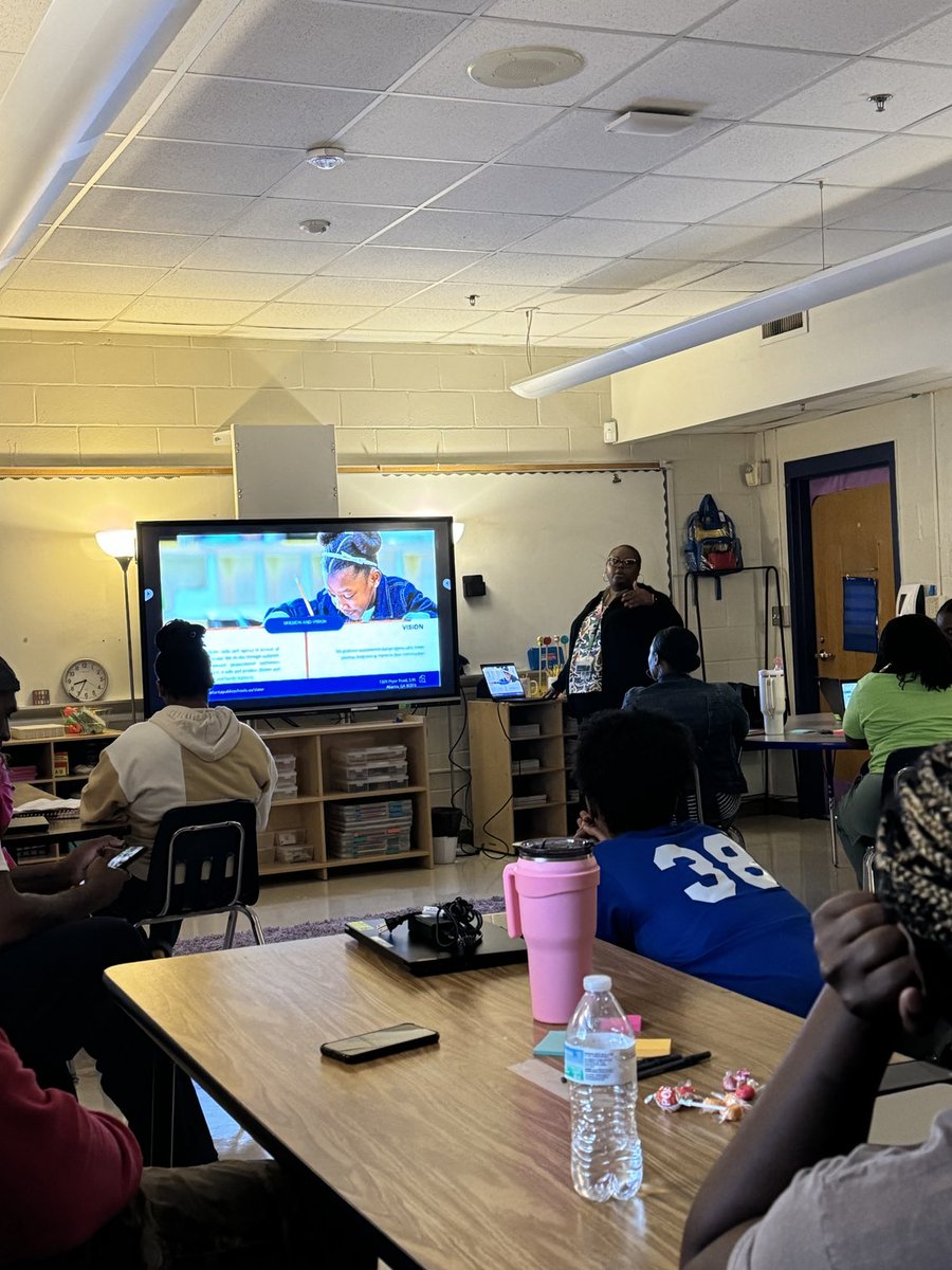 drdantzlerATL's tweet photo. It’s Student Support Day ⁦@SlaterPBSA⁩! Ms. Henry is getting us prepared for our students supported with 504s and tiered interventions. ⁦@JovanDM⁩ ⁦@PBS_Atlanta⁩ https://t.co/iJPEVBigpS