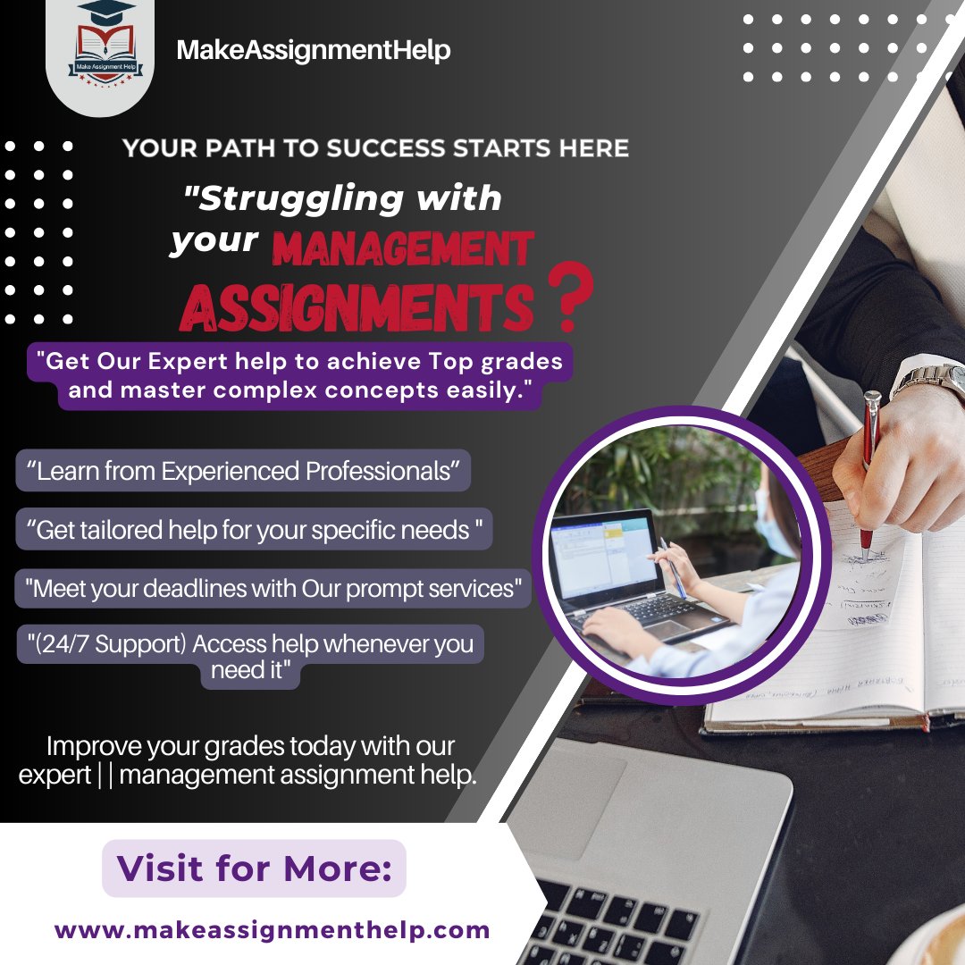 Make_Assignment's tweet image. 📚 Struggling with your management assignment? We've got you covered! 🎓 Get the guidance you need and ace your coursework with ease! #ManagementAssignmentHelp #MakeAssignmentHelp #AcademicSuccess #StudySmart #AssignmentExperts #StudentSupport