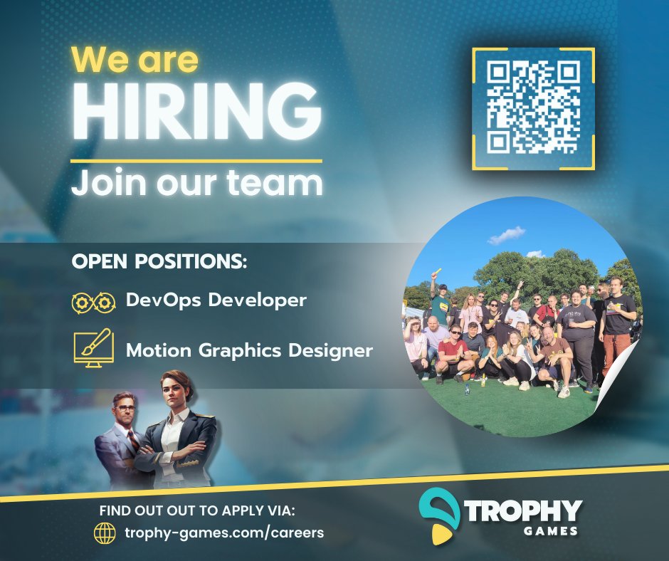 2 NEW OPENINGS AT TROPHY GAMES! 🚨

- Motion Graphics Designer for Marketing
- DevOps Developer

Find out more about the openings via: trophy-games.com/careers

#TrophyGames #JobOpening #MotionGraphics #Marketing #DevOps #Developer #MobileGaming #Hiring