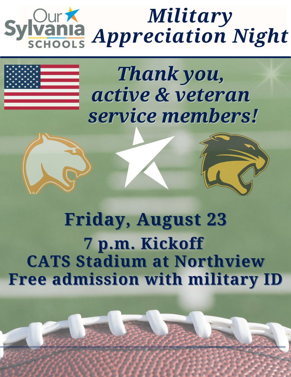 Aug/ 23 - Join us for a GREAT NIGHT IN SYLVANIA! The annual NV vs. SV Crosstown Classic will be at Northview this year. Join us at this first game in the newly constructed stadium! • community tailgate • military appreciation night • hall of fame inductees • #community