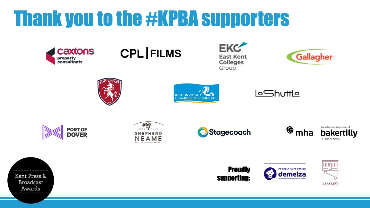 Massive thanks to the #KPBA supporters as we couldn't run the Kent Press &amp; Broadcast Awards without them.