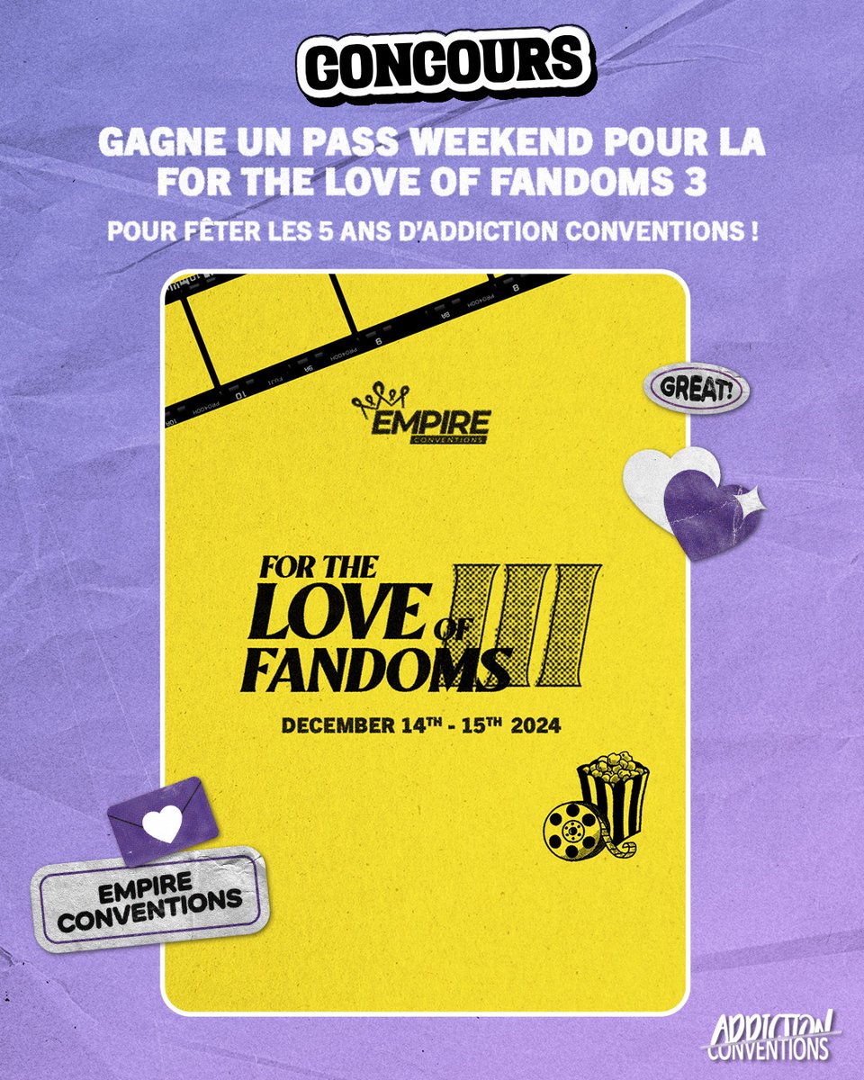 AddictionConv's tweet image. J3 #CONCOURS #GIVEAWAY

Tente de gagner un pass week-end pour la #FTLOF3 de @EmpireConv !

- Follow @EmpireConv  et @AddictionConv
- RT ce tweet

Tirage au sort le 12/8