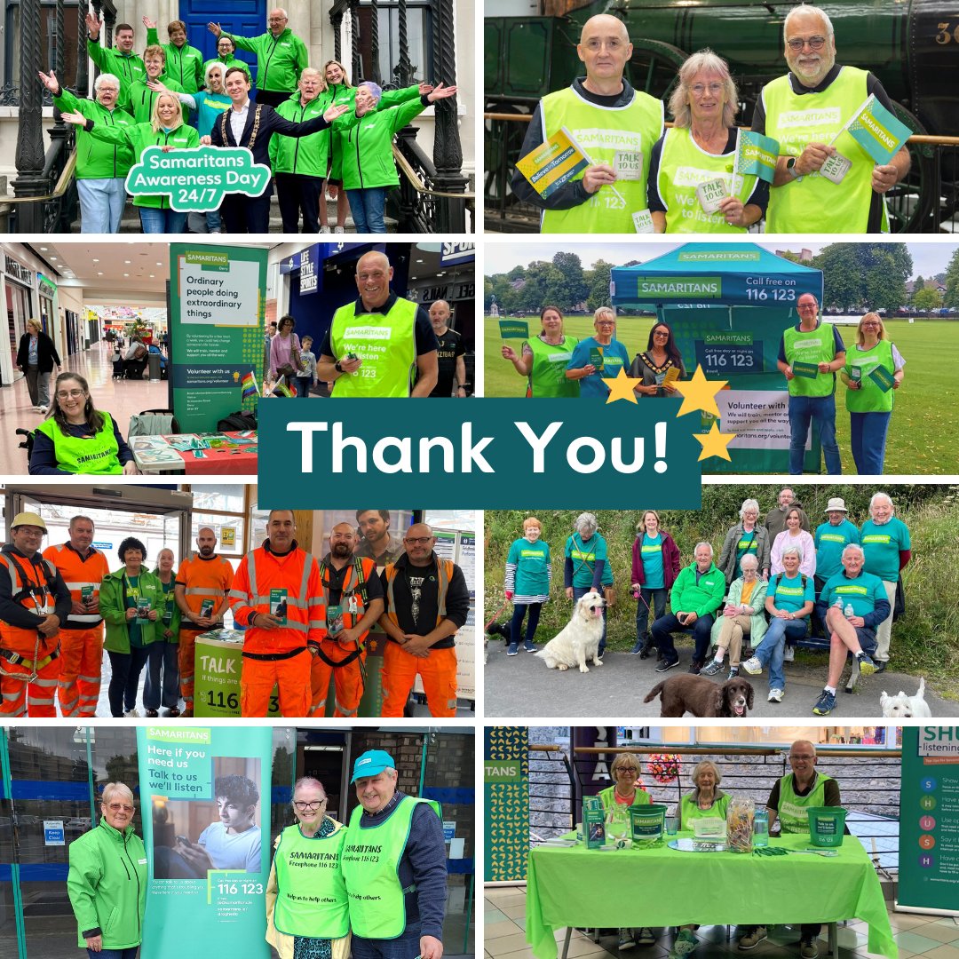 SamaritansIRL's tweet photo. Huge thanks to everyone who celebrated #SamaritansAwarenessDay with us this week! 

Special shout out to our wonderful volunteers, who were out in force around Ireland &amp; Northern Ireland, letting their communities know we're here for them, 24/7 💚 https://t.co/RxXErfQ0qO