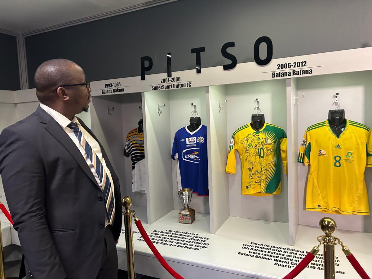 EducationGP1's tweet photo. [IN PICTURES]: @EducationGP1 &amp; @GautengSACR MEC @matomekopano took a tour of the Pitso Mosimane Museum at FNB Stadium today during the celebration of Dr. Pitso Mosimane’s (@TheRealPitso) honorary doctorate &amp; 60th birthday.

#GrowingGautengTogether 
#PitsoWeek https://t.co/Rf7vnviOsc