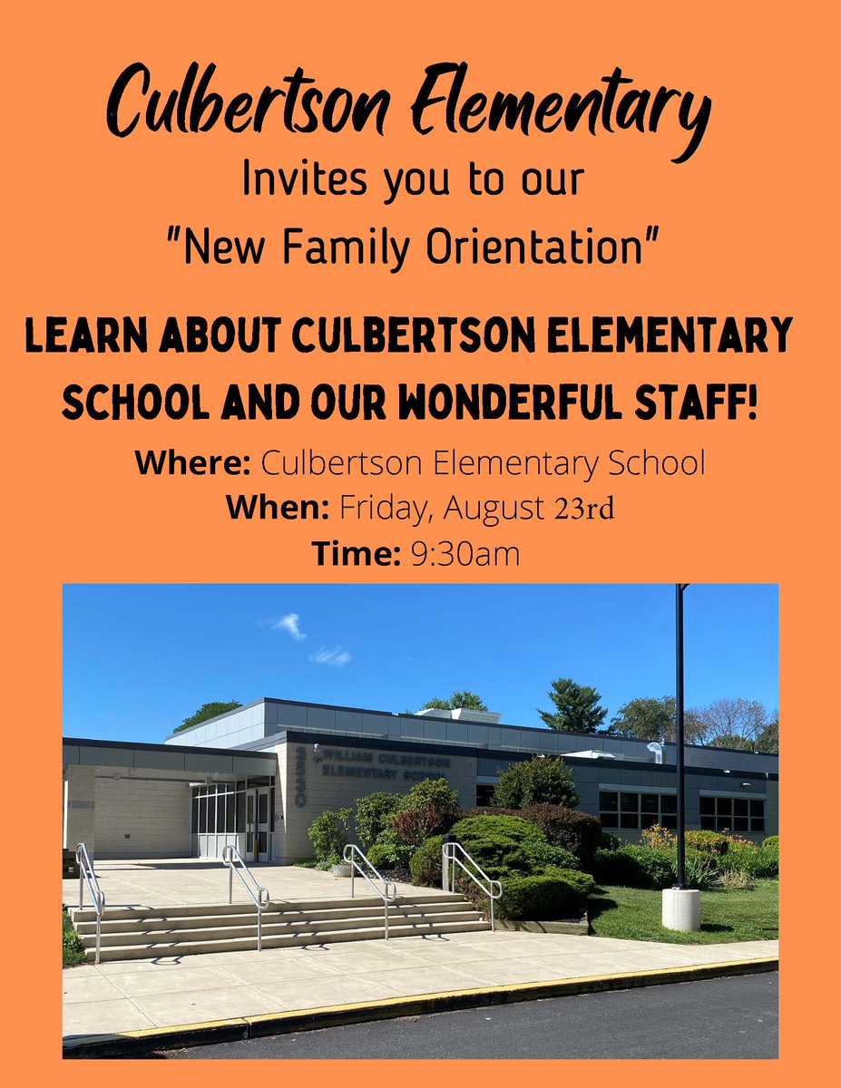 We would like to invite all of our new families/students to our New Family Orientation on Friday, August 23rd at 9:30am.  Please click the link below for more information. <a href="/MarpleNewtownSD/">Marple Newtown SD</a>