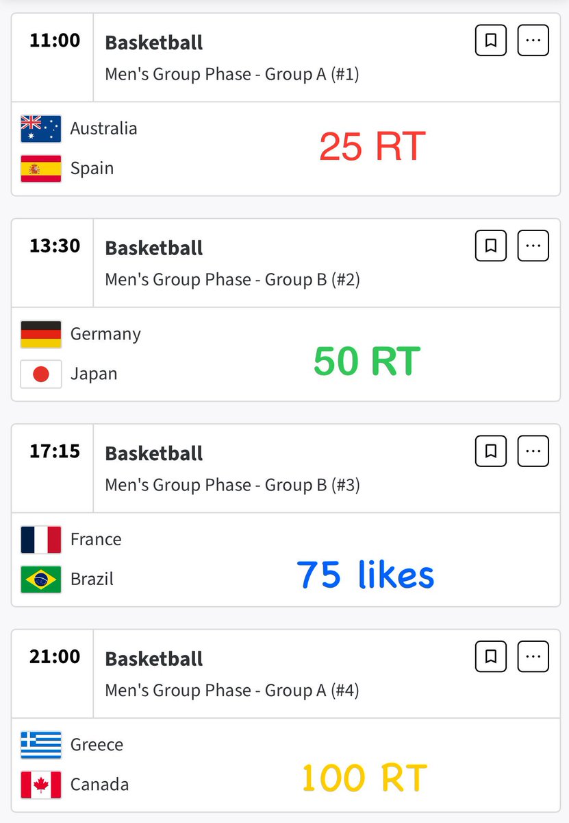 JPronos23's tweet image. 💫💫💫 PROGRAMME XXL POUR LES #JeuxOlympiques2024 

🫡 Journée full map demain sur le basket masculin !

✅ 1 match = 1 bet 

✈️ Vous êtes chauds ? ON Y VA.