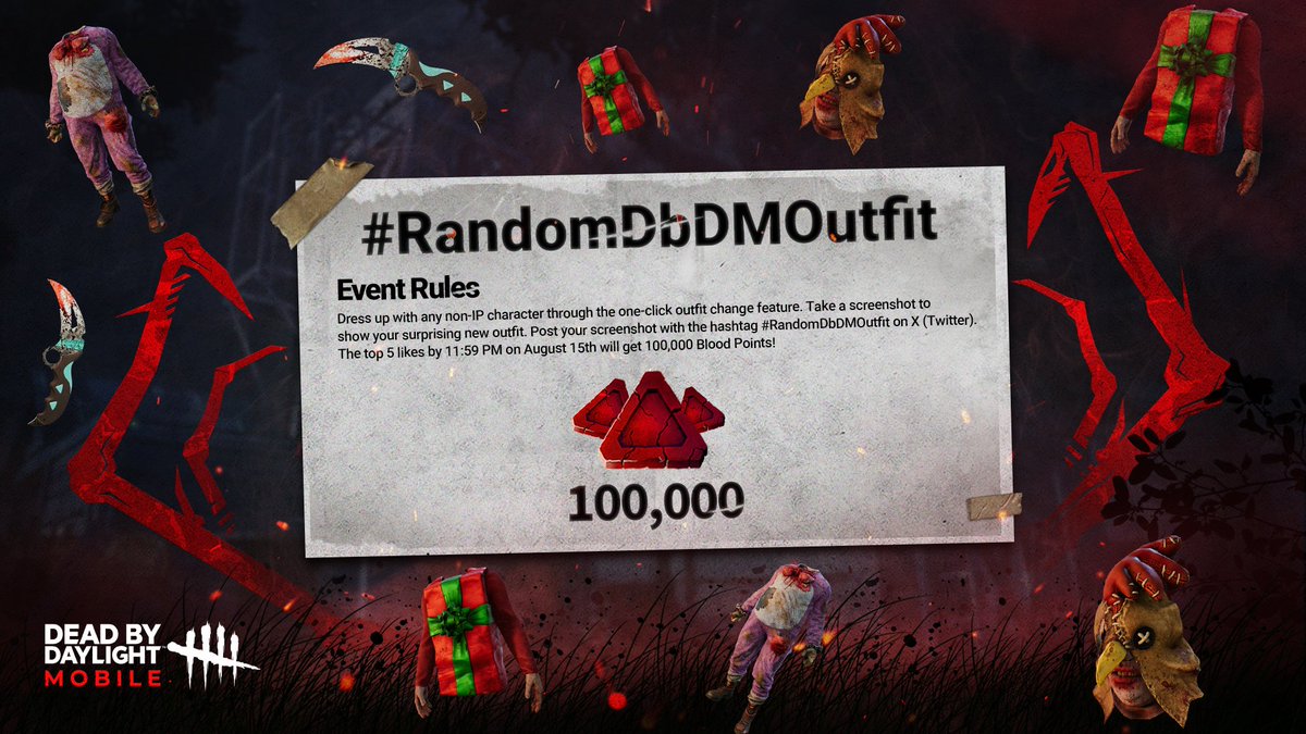 DbDMobile's tweet photo. What's your "I wasn't expecting this..." moment in the #RandomDbDMOutfit?
The Random Outfit feature allows you to transform your character into a completely new look with just one click!
Share your funny, scary, or simply unexpected new look and tag us with #RandomDbDMOutfit. https://t.co/USdpWHMLnB