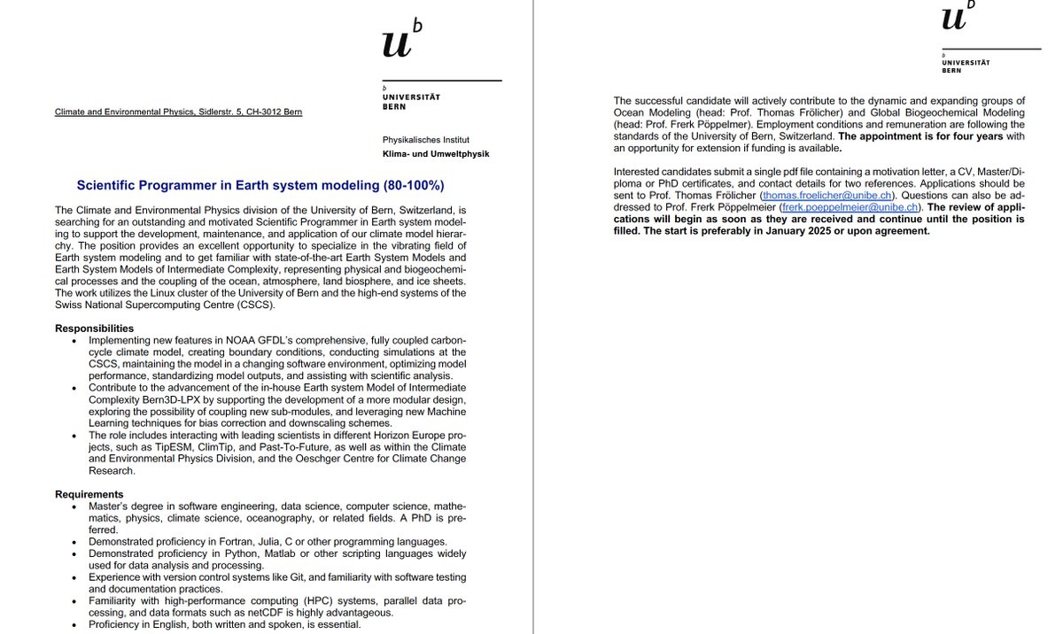 Prof Thomas Frölicher (@froeltho) on Twitter photo Open position: Scientific Programmer in Earth System Modeling at the Climate and Environmental Physics Division of the University of Bern. <a href="/unibern/">Universität Bern</a> Open position: Scientific Programmer in Earth System Modeling at the Climate and Environmental Physics Division of the University of Bern. <a href="/unibern/">Universität Bern</a>