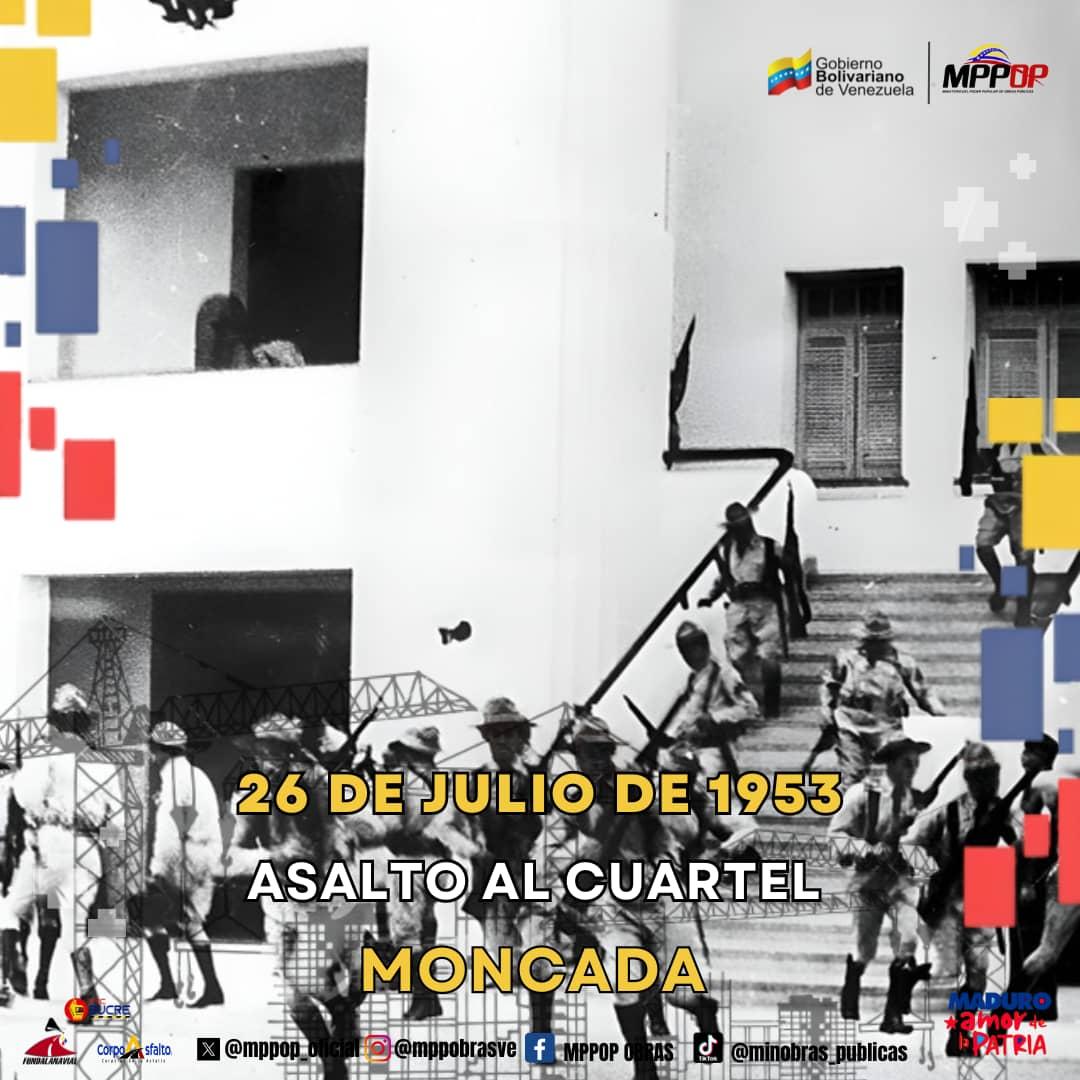 #TalDíaComoHoy
1953: Asalto al Cuartel Moncada: el movimiento se completo con el ataque al cuartel "Carlos Manuel de Cespedes" de Bayamó pero fue rápidamente derrotado. #TriunfaLaEsperanza
<a href="/NicolasMaduro/">Nicolás Maduro</a>
<a href="/GRaulparedes/">Gral. Raúl Paredes</a>