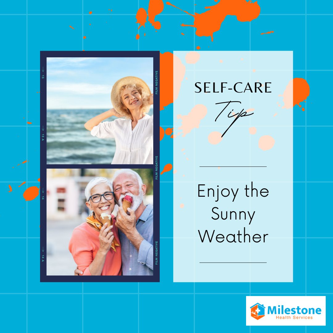 Soak up the sunshine and boost your mood! 🌞 Enjoy the sunny weather with a leisurely walk or simply relax outdoors. Remember to wear your sunscreen! #SunnyDays #SeniorWellness #EnjoyNature #StayActive #MilestoneHealthServices #MilestoneHealth #eldercare #Selfcaretip