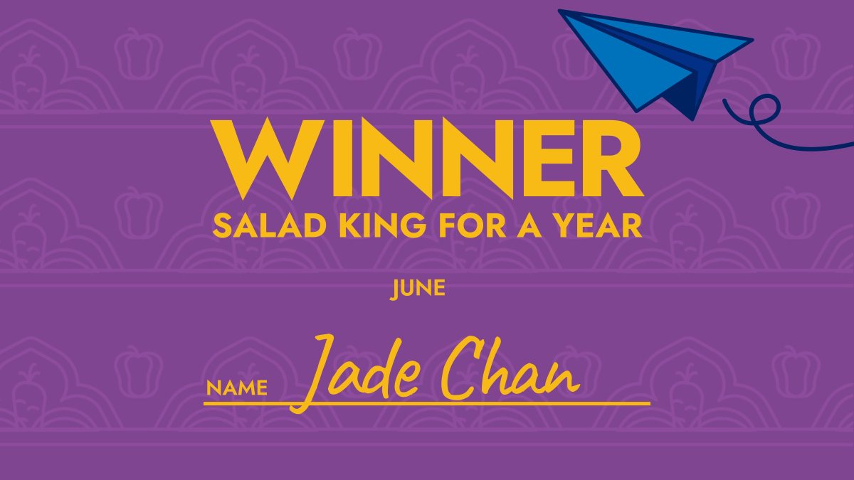 Congrats to our June winner of #SaladKingForAYear, Jade Chan! 🎉 Want to see YOUR 🫵 name in this post next month? Sign up for our awesome newsletter and you'll be entered into the draw! ✍️ Terms and conditions apply. #Contest #Promo #Toronto

buff.ly/3WlDfZz