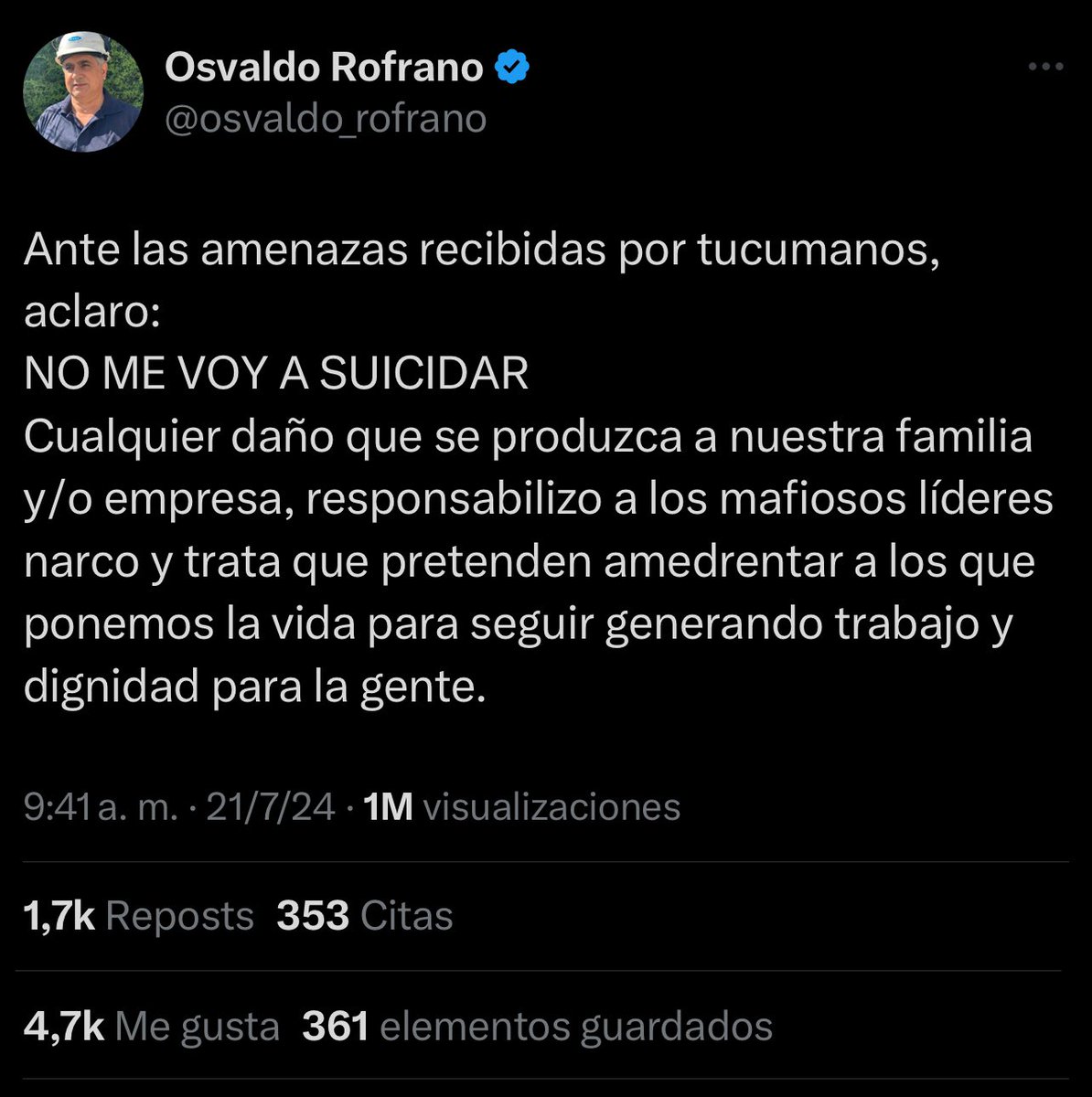 El Kirchnerismo para conmemorar a #EvitaEterna
suicidó a otro denunciante de sus chanchullos.
#JusticiaParaOsvaldo