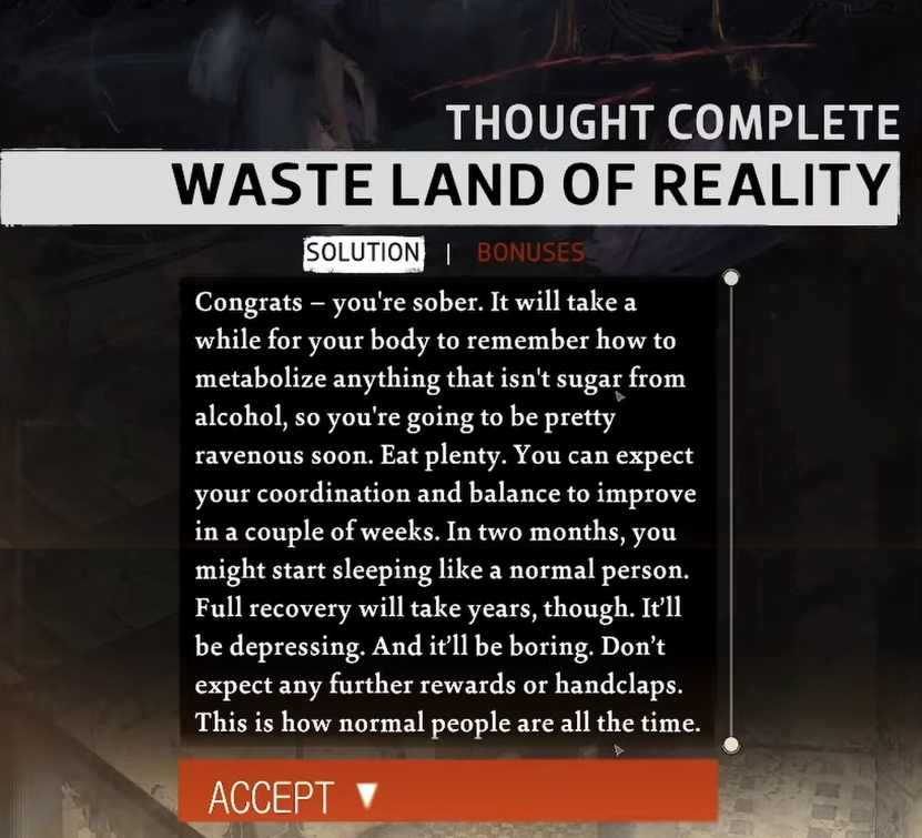 Disco Elysium on sobering up