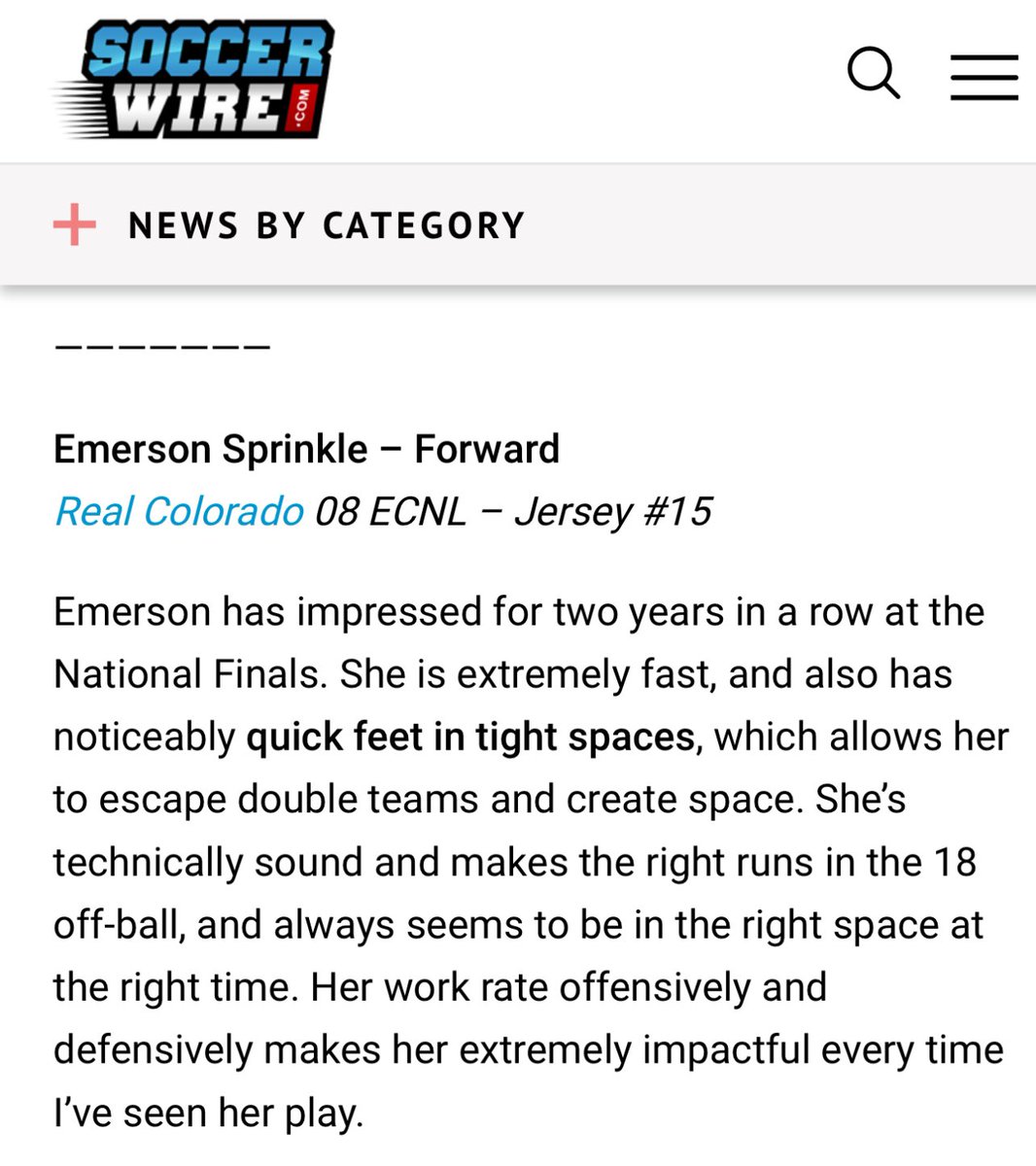 EmmeSprinkle's tweet photo. Thank you so much @TheSoccerWire! Can’t wait for the Fall season to start!
@RealColoSoccer 
@ECNLgirls 
@ImYouthSoccer 
@TopDrawerSoccer https://t.co/vRir2Av5yh