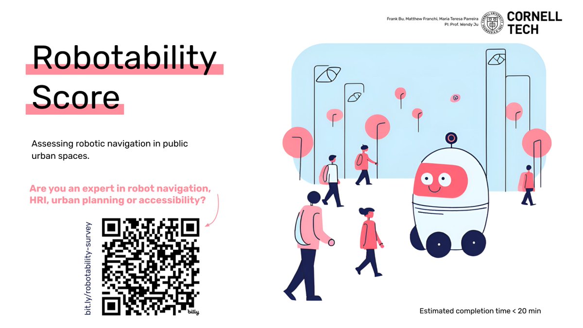 mteresaparreira's tweet photo. Are you an expert in robot navigation, human-robot interaction, urban planning or accessibility? STOP SCROLLING!

https://t.co/Tv1E0svUZh 
(est. time < 20 min) https://t.co/cFFnU5VF1a