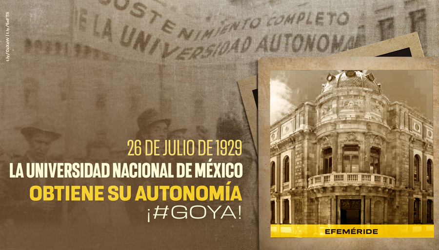#UnDíaComoHoy, hace 95 años, la Universidad Nacional de México obtuvo su autonomía. ¡#GOYA! <a href="/Gaceta_UNAM/">Gaceta UNAM</a> relata este gran logro > bit.ly/3rEN1u