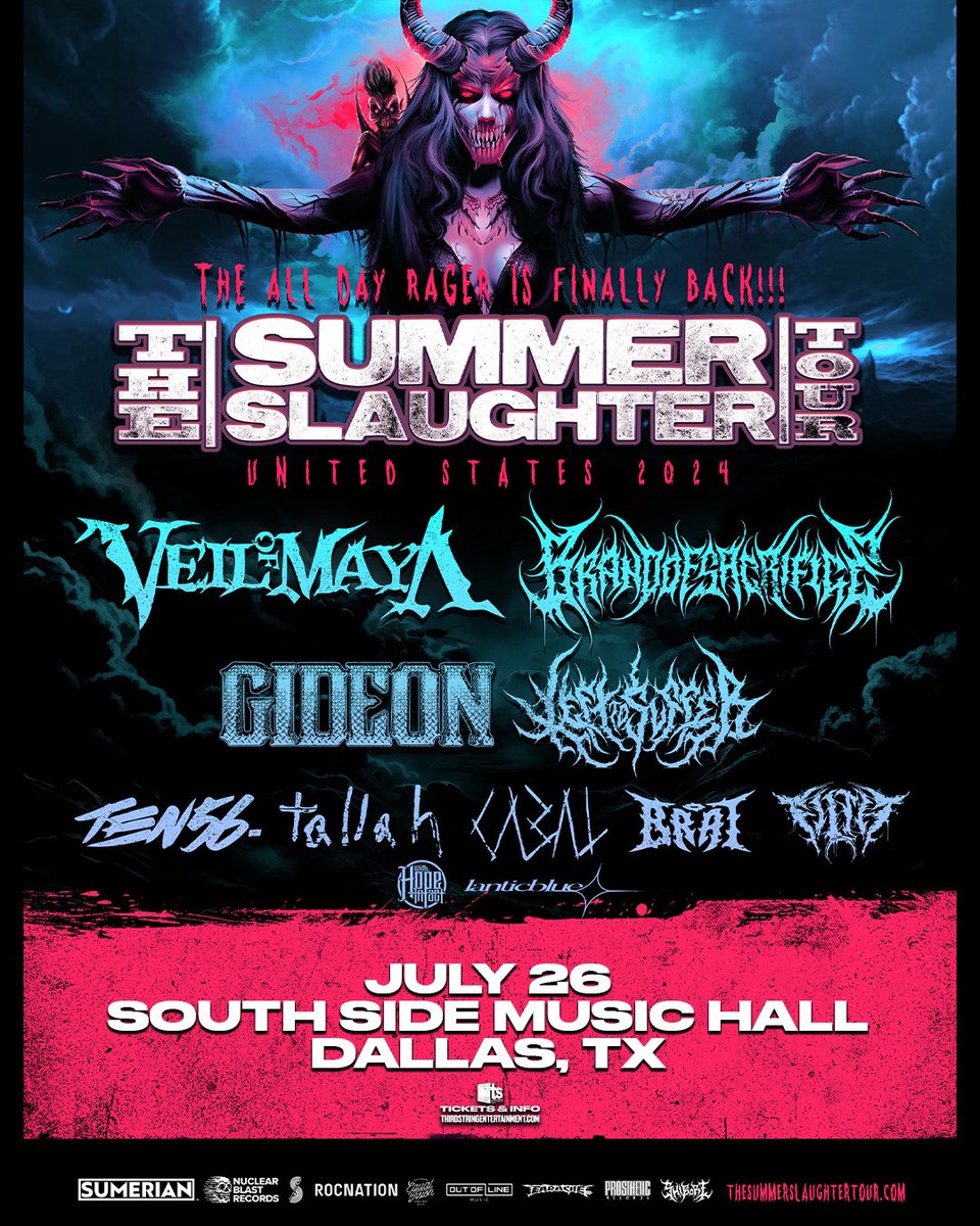 TODAY at South Side Music Hall!

Use code SUMMEROFBOGO to get 50% off an order of 2 or more tickets 

🎫 hive.co/l/sumsl726

<a href="/veilofmayaband/">VEIL OF MAYA</a> <a href="/BrandOSacrifice/">BRAND OF SACRIFICE</a> <a href="/GideonAL/">GIDEON</a> <a href="/LefttoSufferUS/">Left to Suffer</a> <a href="/ten56hq/">ten56.</a> <a href="/tallah__/">𝚝𝚊𝚕𝚕𝚊𝚑</a> + more!!