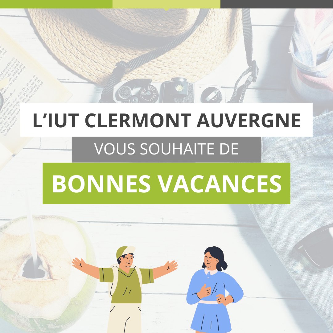 ✅Fermeture administrative de l'IUT Clermont Auvergne !

Nous vous souhaitons un très bel été ☀️ et nous nous retrouvons dès le lundi 19 août !

A très vite ! 👋